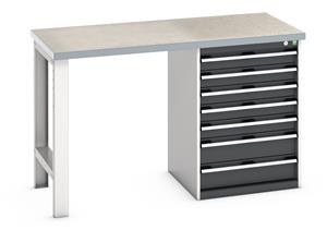 Bott Cubio Pedestal Bench with Lino Top & 7 Drawers - 1500mm Wide  x 750mm Deep x 940mm High. Workbench consists of the following components for easy self assembly:... 940mm Standing Bench for Workshops Industrial Engineers